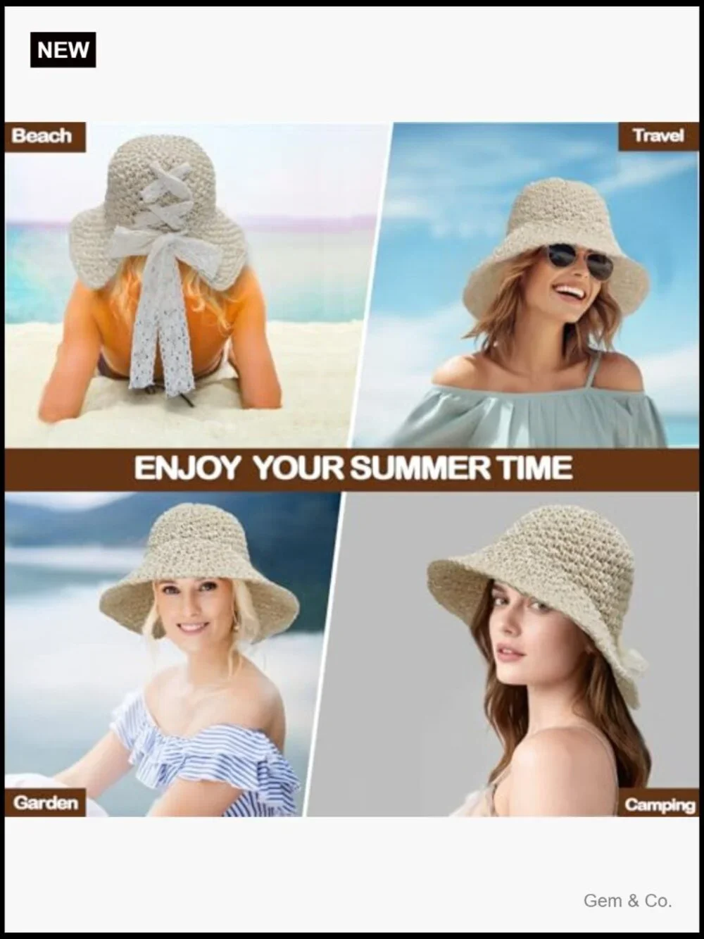 Handmade Foldable Straw Sun Hat Floppy Travel Cap UPF